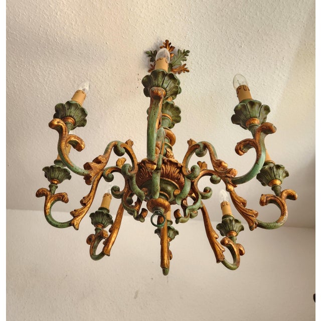 1920s Antique Louis XV Rococo Baroque Florentine Chandelier with Eight Arms Gilded with Gold Leaf, Italy, 1920s For Sale - Image 5 of 18