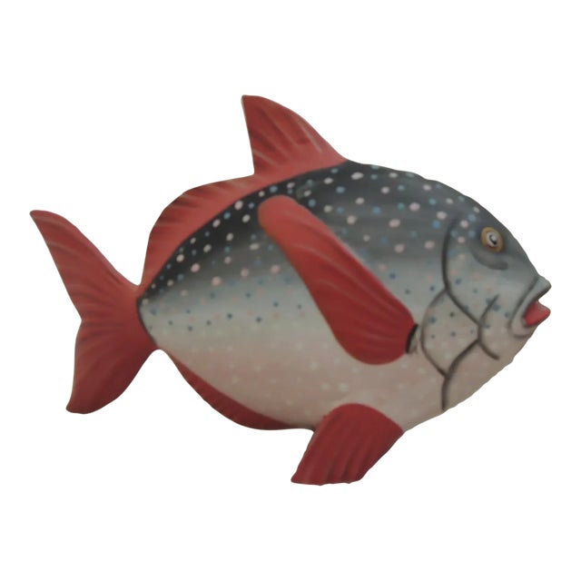 Wooden Fish Hand Painted Whimsical Island Art For Sale