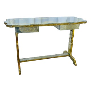 Maison Jansen, Hollywood Regency, Vanity, Eglomise Glass, Silver Leaf, 20th C. For Sale