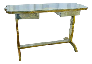 Maison Jansen, Hollywood Regency, Vanity, Eglomise Glass, Silver Leaf, 20th C.