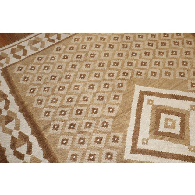 Textile Vintage Zabihi Collection Geometric Brown White Turkish Kilim - 6'8" x 8'11" For Sale - Image 7 of 11