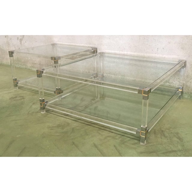 Metal Midcentury Square Lucite Coffee Table With Chromed Metal Details For Sale - Image 7 of 13