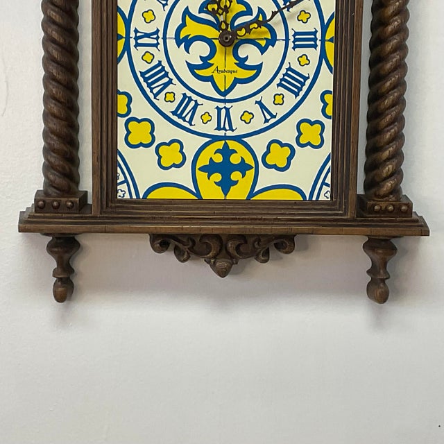 Plastic 1980s Vintage Boho Chic Jacobean Syroco Burwood Wall Clock For Sale - Image 7 of 12