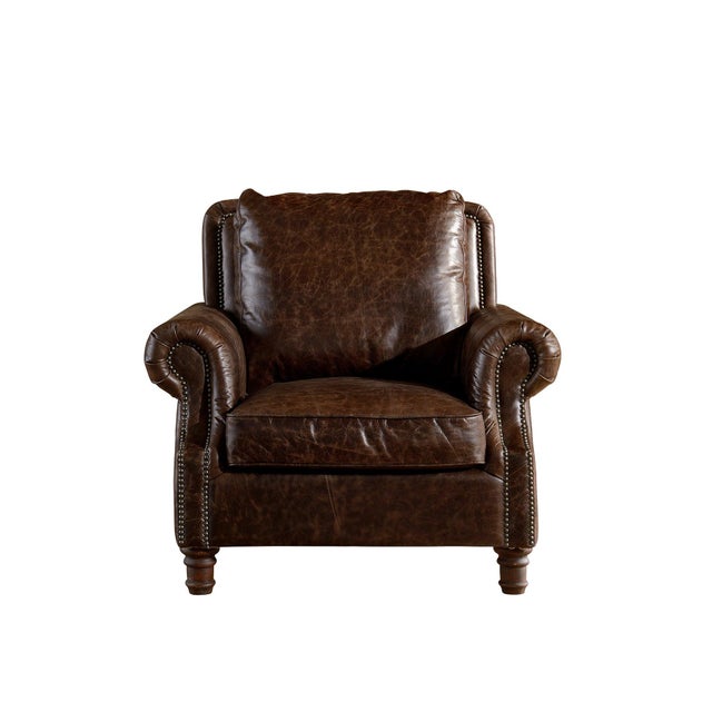 2020s English Rolled Arm - Arm Chair - Dark Brown Leather For Sale - Image 5 of 10