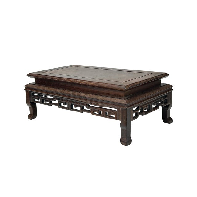 Rectangular Natural Wood Pattern Brown Open Work Table Top Display Stand Easel For Sale - Image 4 of 6