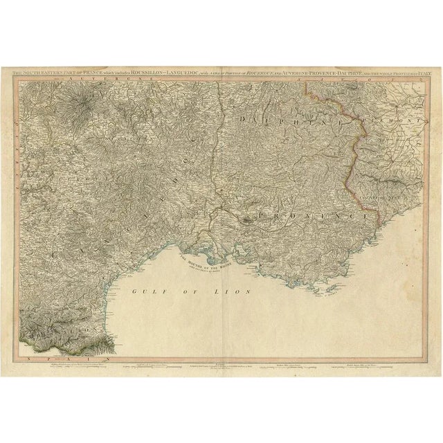 Late 18th Century Large Format Antique Map of Southeastern France, 1799 For Sale - Image 5 of 5