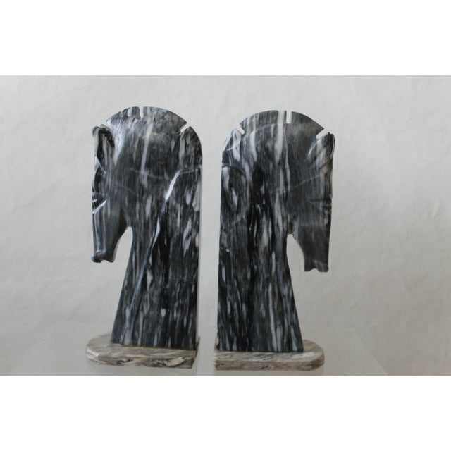 Mid-Century Italian Black White Marble Horse Head Decorative Bookends-A Pair For Sale - Image 10 of 10
