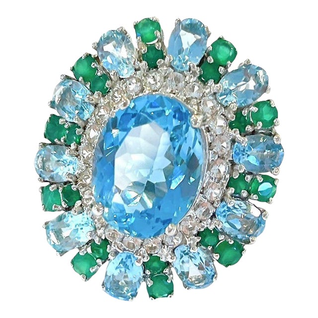 Bochic “Flamenco” Topaz & Multi Color Gems Cocktail Ring 18k Gold & Silver Size 10 For Sale