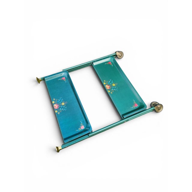 Folding Green Trolley with Floral Decor, 1960s-1970s For Sale - Image 9 of 12