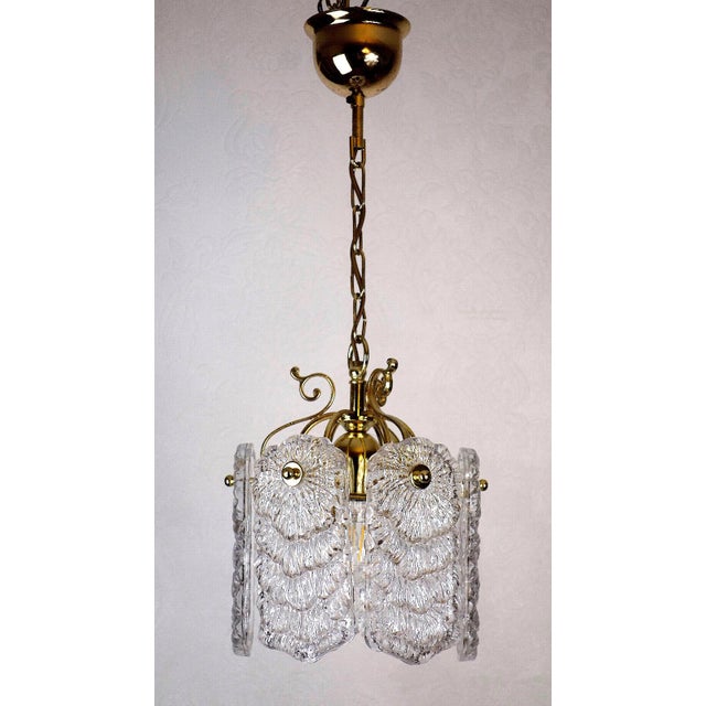 Gold Antique Brass Metal Frosted Glass Single-Light Chandelier, 1990s For Sale - Image 8 of 8