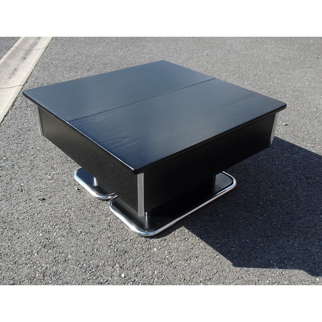 Vintage Italian Chrome and Black Ebonised Wooden Coffee Table with Hidden Bar, 1970s For Sale - Image 18 of 18