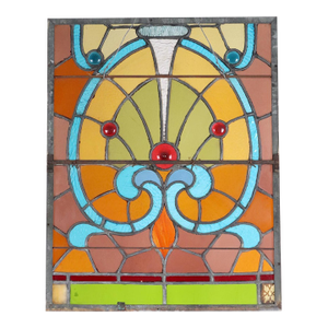 Vintage Art Nouveau Vivid Stained Glass Hanging Panel