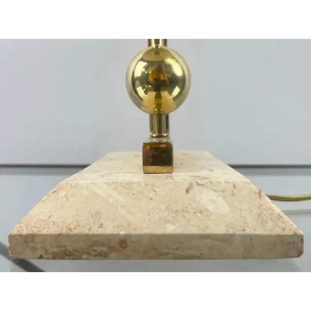 1960s 1960s Mid-Century Modern Brass Table Lamp W Marble Base & Original Fabric Shade, Pair For Sale - Image 5 of 16