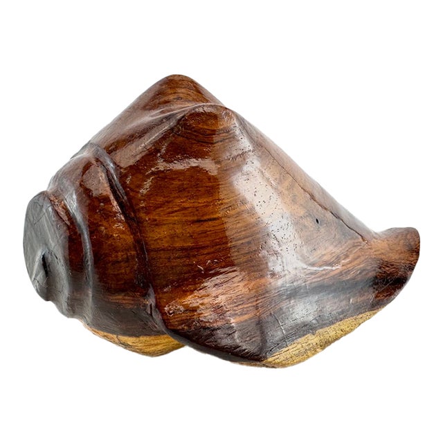 Vintage Hand-Carved Solid Wood Conch Shell Sculpture For Sale