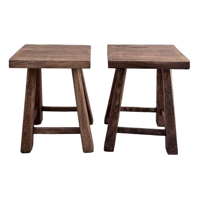 Vintage Oak Stools, 1960s, Set of 2 For Sale
