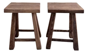 Vintage Oak Stools, 1960s, Set of 2