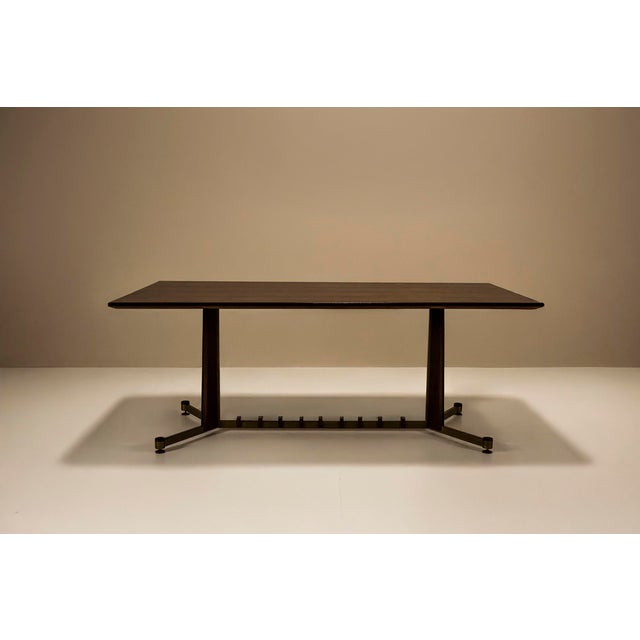 Mid-Century Modern Vintage Italian Dining Table in Mahogany, Rosewood and Brushed Brass, Italy For Sale - Image 3 of 12