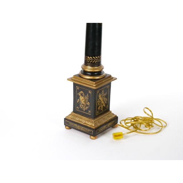 20th-Century Italian Neoclassical Style Black Gilt Painted Wood Torchiere Lamps For Sale - Image 11 of 12