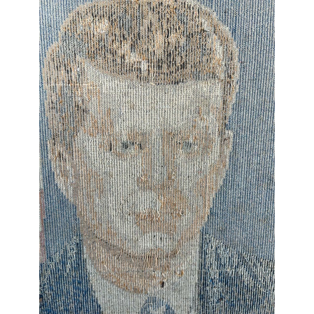 Blue Vintage 1960s John F. Kennedy Woven Tapestry Portrait – Made in Italy For Sale - Image 8 of 10
