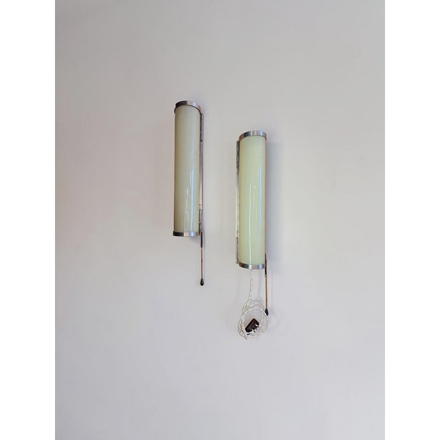 Art Deco Glass and Metal Wall Lamps, 1930s, Set of 2 For Sale - Image 3 of 9