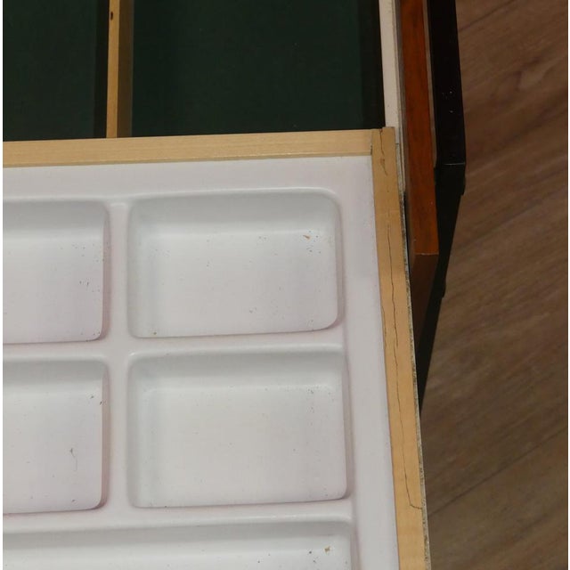 2 Tone Wooden Sewing Box on Casters Shelf in Black Walnut & Steel Tube, 1960s For Sale - Image 5 of 12