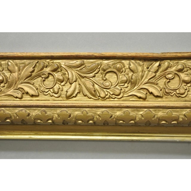 Antique Victorian Gold Gilt Oak Wood Leafy Scroll Deep Picture Frame 32.5 X 26.5 For Sale - Image 13 of 18