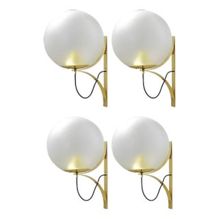 1960s Italian Mid-Century Murano Glass & Brass Sconces Attributed to Seguso - Set of 4 For Sale