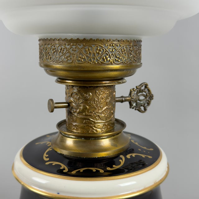Ceramic Vintage Porcelain, Brass and Glass Table Lamp from Limoges, France, 20th Century For Sale - Image 7 of 15