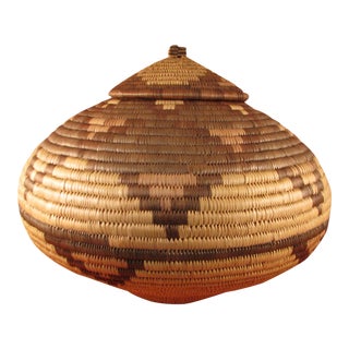 1980's Vintage Botswana African Lidded Basket For Sale