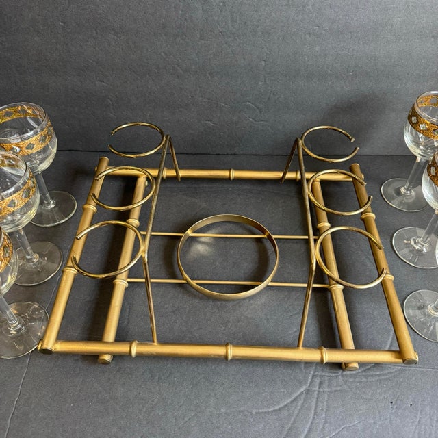 Gold Culver Valencia Decanter & Wine Glasses Bar Set 22 Karat Gold Design Mid Century Vintage Cocktail Set For Sale - Image 8 of 8