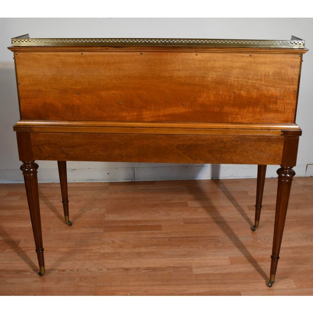 1930s Wieman Hepplewhite Style Leather Top Mahogany Inlaid Writing Desk With Bookcase For Sale - Image 9 of 18