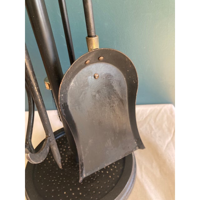 Metal Vintage Brass & Cast Iron 5-Piece Fireplace Tool Set For Sale - Image 7 of 11