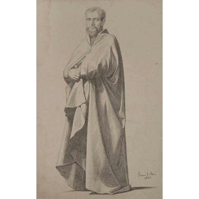 Louis Georges Brillouin, Portrait of Man, Drawing in Pencil, 19th Century For Sale - Image 3 of 3