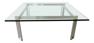 American Modern Polished Chrome and Glass Low Table