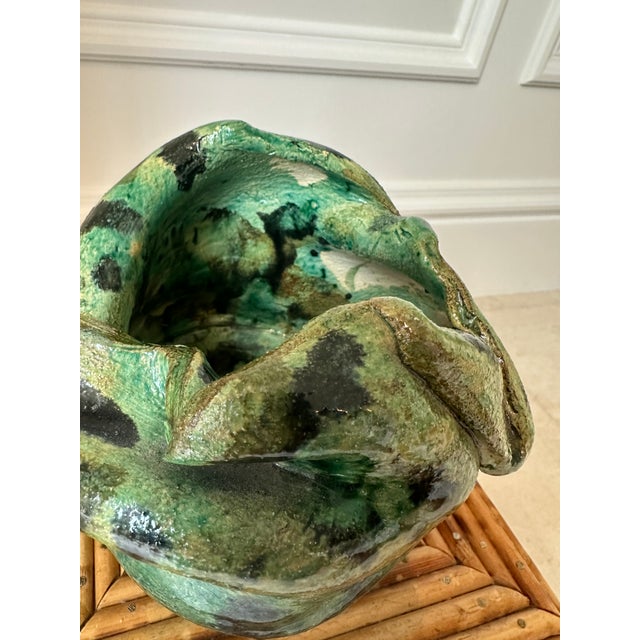 Green Vintage Handmade Green Chunky Brutalist Vase /Vessel For Sale - Image 8 of 12