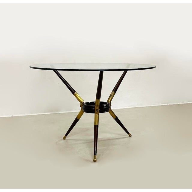 Black Coffee Table in Brass, Glass and Wood, 1950s For Sale - Image 8 of 8