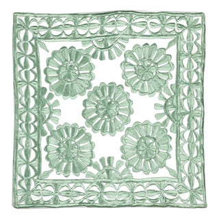 17"x18" Cotton Cushion Cover. Suzani Lace Pillow. Green Pillowcase For Sale
