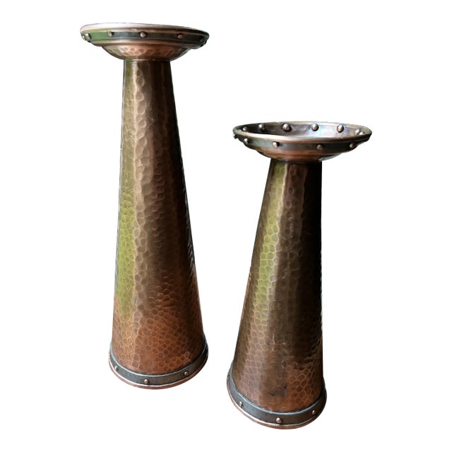 Hand Hammered Copper Candlesticks - Set of 2 For Sale