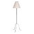 Iron tripod floor lamp with slender legs and tapered feet. New wiring and new linen shade. Sold individually and newly...