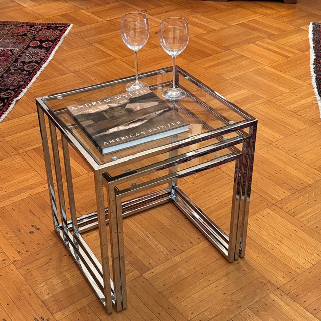 Mid-20th Century Milo Baughman-Style Chrome Nesting Tables -- A Set For Sale - Image 17 of 17