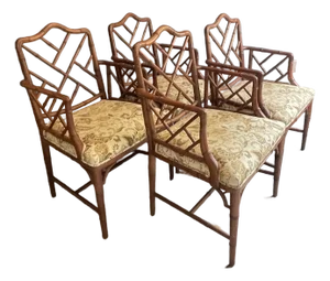 Set of 4 Vintage Faux Bamboo Chippendale Style Armchairs