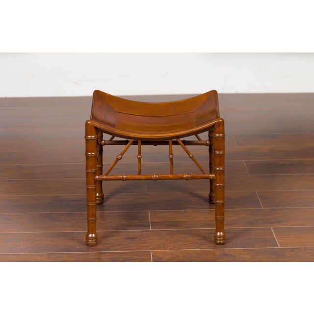 Brown English 1920s Walnut Egyptian Revival Thebes Stool with Faux Bamboo Legs For Sale - Image 8 of 11