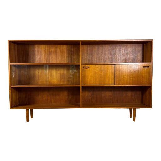 Vintage Teak Bookcase with Glass Doors by Clausen & Son, Denmark, 1960s For Sale