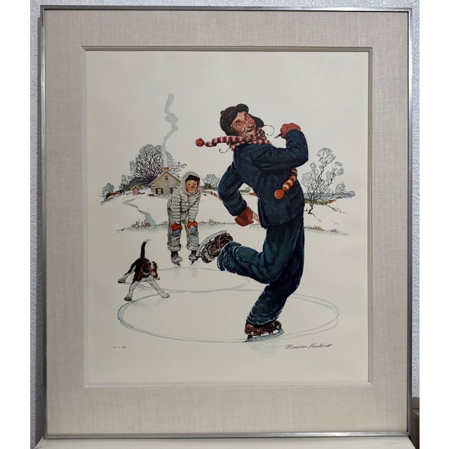 Norman Rockwell Original Lithograph Ice Skating Hand Signed Americana 1976 For Sale - Image 9 of 12
