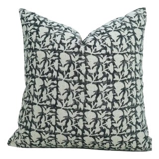 Fabdivine-Decorative Block Print Cushion Cover 18x18 Inch Thick Linen-Midnight For Sale