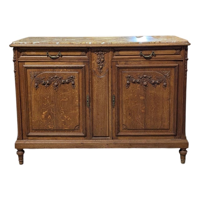Early 20th-Century French Marble-Top Buffet, Guerin Paris Label For Sale