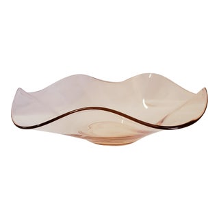 1990s Pale Peach Colored Glass Bowl With Wavy Edge For Sale