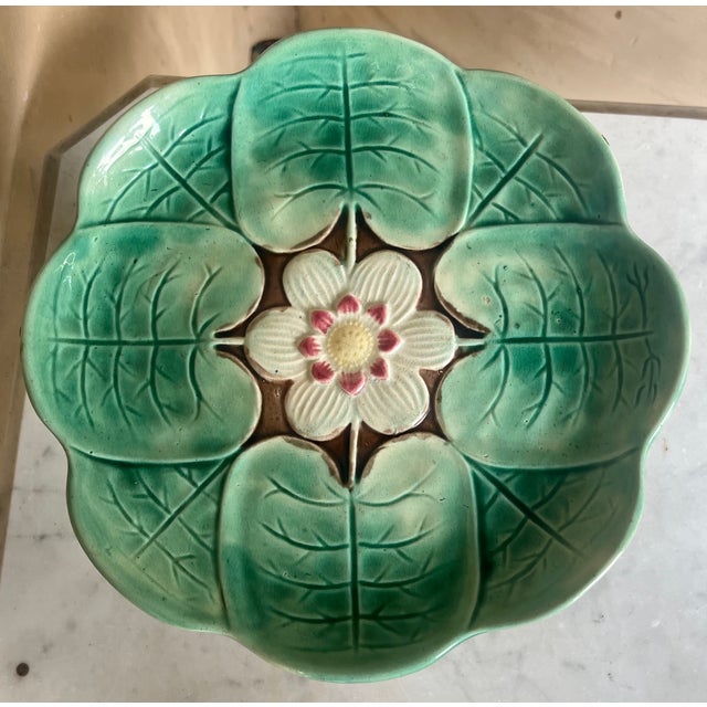 Ceramic Antique Pond Lily, Heron Centerpiece Stand, C. 1880's For Sale - Image 7 of 12