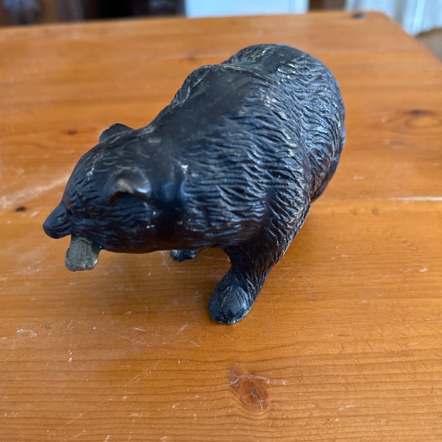 Mid 20th Century Black Bear With Salmon Catch Painted Bronze For Sale - Image 12 of 12