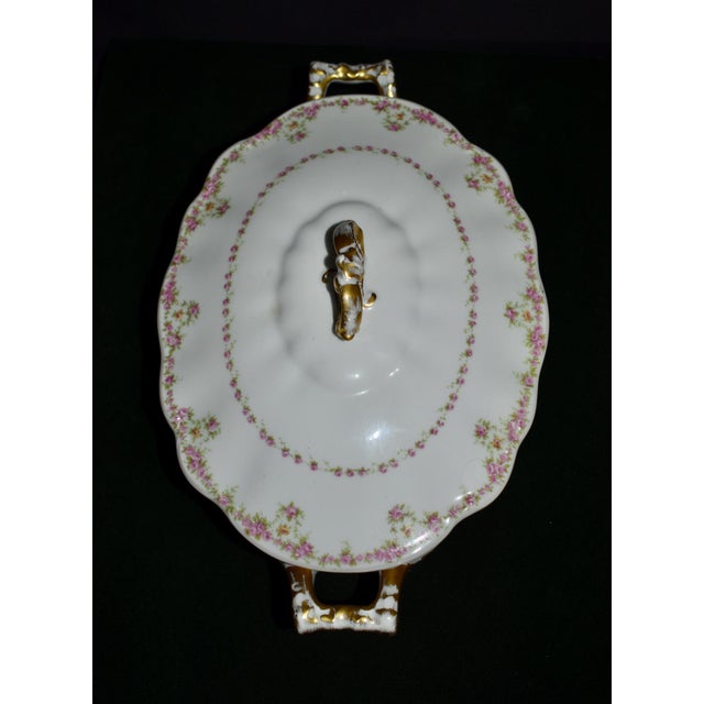 Antique Wm Guerin Limoges Covered Soup Tureen Serving Dish Pink Roses Gold Trim For Sale - Image 10 of 18